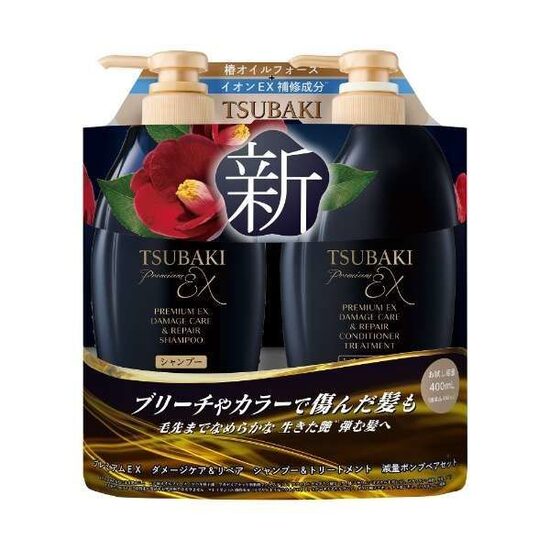 Shiseido Tsubaki Premium EX Damage Care & Repair Šampūns un Kondicionieris bojātiem matiem (400 ml + 400 ml)